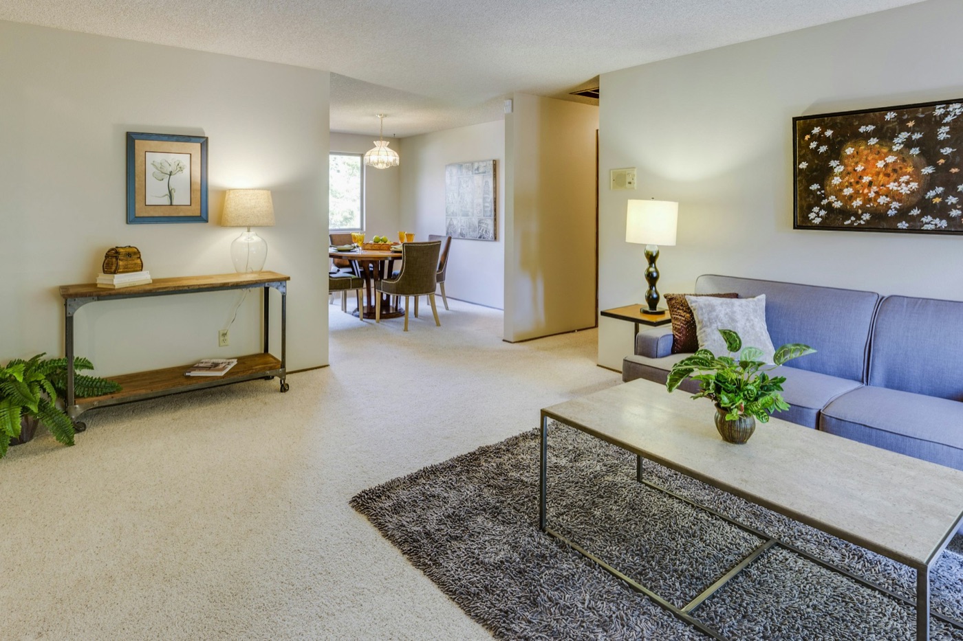 Newly installed carpet in a home living room